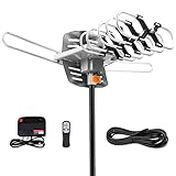 TV Antenna -Outdoor Amplified HDTV Antenna 150 Mile Range Motorized 360 Degree Rotation,Pacoso Digital TV Antenna for 2 TVs Support - UHF/VHF/FM Signal Wireless Remote Control - 33FT Coax Cable