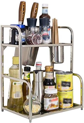 OKSS Spice Rack Organiser Corner, Stainless Steel Countertop Storage Shelf Double Wall Hanging Kitchen Spice Rack Knife Holder Kitchen Rack