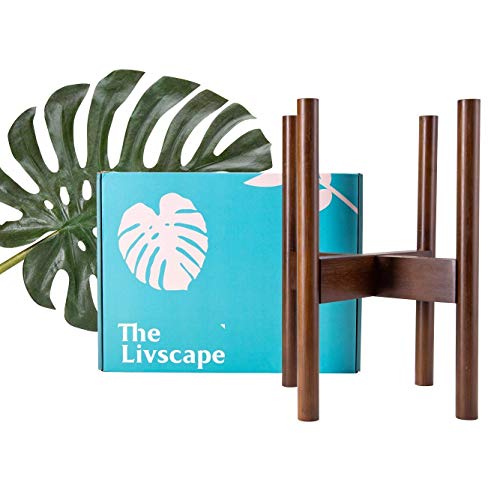 The Livscape Outdoor and Indoor Plant Stand – Durable, Heavy Duty, Adjustable Hardened Bamboo – Fits Medium to Large Planters and Flower Pots – Bonus Water Spike – Best Housewarming or Wedding Gift