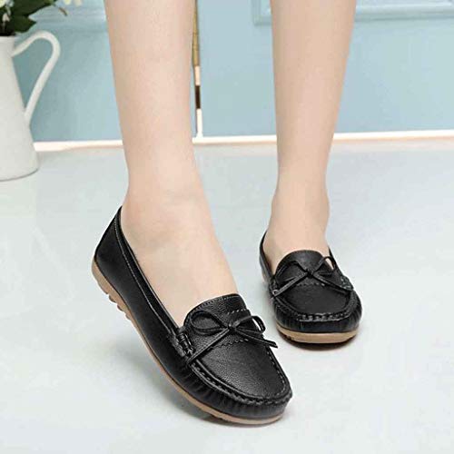 kaifongfu Women Shoes PU Leather Slip-On Driving Shoes Casual Bow Shoes(Black,36)