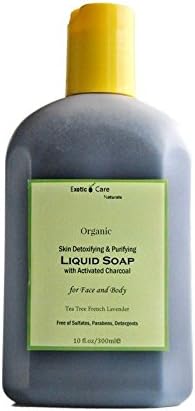 Exotic Care All Natural Organic Skin Detox Activated Charcoal Face and Body Wash Liquid Soap SulfateFree Tea Tree Lavender 10fl oz.