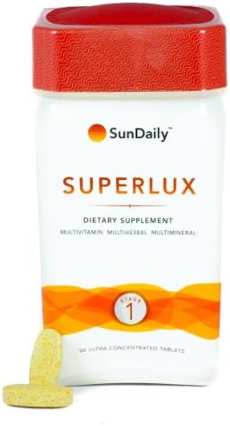 SunDaily SUPERLUX Adult Performance 6 in 1 Multivitamin w/2000IU Vitamin D3, 100mg COQ10, Calcium Cit-Mal, 60 Tablets (Vegetarian and Gluten free)