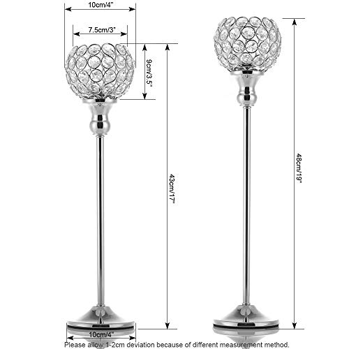 VINCIGANT Silver Crystal Pillars Modern Candlesticks for Wedding Party Anniversary Celebration Coffee Table Decorative Centerpiece Set of 2 Gifts Boxed - Thumbnail 5