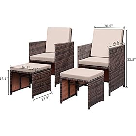 KaiMeng 4 Pieces Patio Furniture Space Saving Outdoor Brown Black Wicker Rattan Dining Sofa Chairs Cushioned Balcony… 41w%2Bca8zhTL