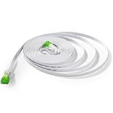 Hexagon Network - Ethernet Cable Cat6 Flat 25ft White, Network Cable Cat 6 Flat Slim Ethernet Patch Cable, Internet Cable With Snagless Green RJ45 Connectors - 25 Feet White