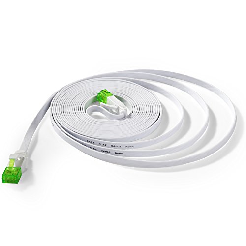 Hexagon Network - Ethernet Cable Cat6 Flat 15ft White, Network Cable Cat 6 Flat Slim Ethernet Patch Cable, Internet Cable With Snagless Green RJ45 Connectors - 15 Feet White