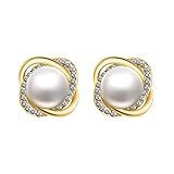 Womens Jewelry 18K Gold Plated Twist Simulated Pearl CZ Stud Earrings