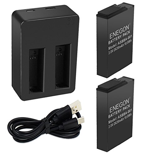 ENEGON Batteries (2 Pack) for Gopro Fusion & Dual Charger with Micro USB & Type-C Inputs for Gopro Fusion 360 Degree Sport Camera ASBBA-001 Battery (100% Compatible with Original)