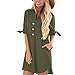 Women Short Sleeve V Neck Button Short Dresses,Ladies Summer Slim Cotton Linen Mini A Line Dress with Front Beltedthumb 1