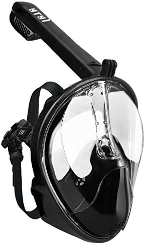 Snorkel Mask, 180°Seaview GoPro Compatible Panoramic Easy Breathing Full Face Snorkeling Mask - Anti-Fog and Anti-Leak Technology with Breathing Chamber for Kids & Adults (Black, L/XL)