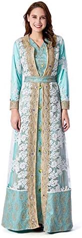 ORIACICI GODDESS 2 PCS Women's Muslim Long Sleeve Embroidered V-Neck Maxi Dress Arabic Abaya (M-XXL)