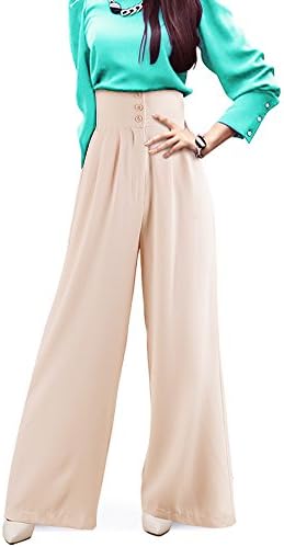 DELUXSEY High Waist Wide Leg Pants for Women Palazzo Pants (Beige, L)