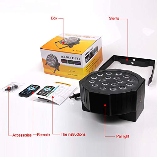 Stage Lights, KOOT 18 LEDS DJ Disco Lighting, Sound Activated Strobe Par Lights High Bright and Silent Motor Remote and DMX Control, Best for Karaoke Club Bar Wedding Show (4 pack)
