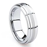 King Will 8mm Tungsten Carbide Ring Mens Wedding Band Brushed Center Step Edge High Polish