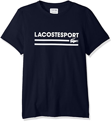 Lacoste Men's Short Sleeve Jersey Tech Graphic T-Shirt, TH3341, Navy Blue/White, 4X-Large
