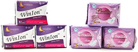 Winalite Winion - Pack of 3 Anion Overnight Sanitary Napkin + 3 Pack Prettiee Negative Ion Night Use Energy Sanitary Menstrual Pad With Wing