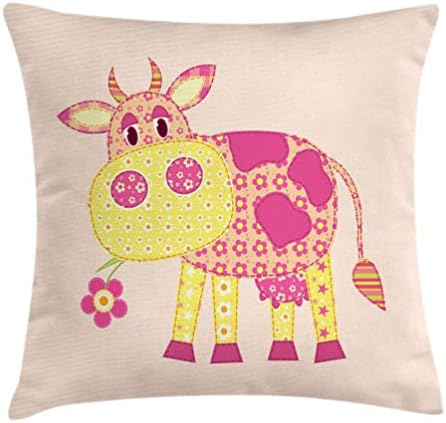 Jean Leopolde Childish Patchwork Cow Pillow Cover Decorative Linen Throw Pillow Case Cushion Cover 20 x 20 Inch Square Hypoallergenic - Wrinkle Resistant Pillowcase