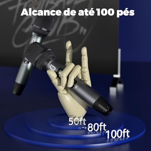 JYX Microfones Sem Fio Profissionais UHF Duplos para Karaokê, Sistema Dinâmico com Receptor Recarregável, Saída 6,35mm & 3,5mm, Plug and Play, para Karaokê, Festa, Aula