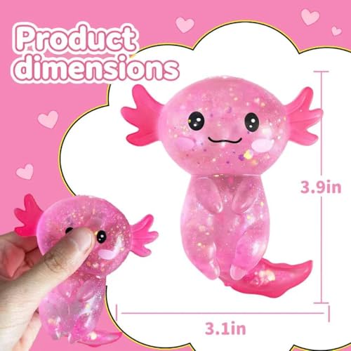 Last page® Axolotl Squishy Stress Relief Toy – Glitter Fidget Toy Cute Salamander Squeeze Toy for Kids & Adults, Party Favor Desk Fidget