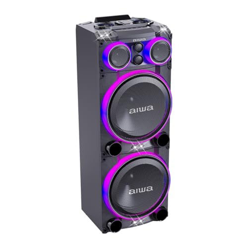 Aiwa Bocina Torre AWPOC15 Bluetooth 5.3 240W RMS 4000W PMPO con Luces LED, USB, AUX, RCA, Entradas para Micrófono, Ecualizador, Sonido Potente Ideal para Fiestas y Eventos Color Negro