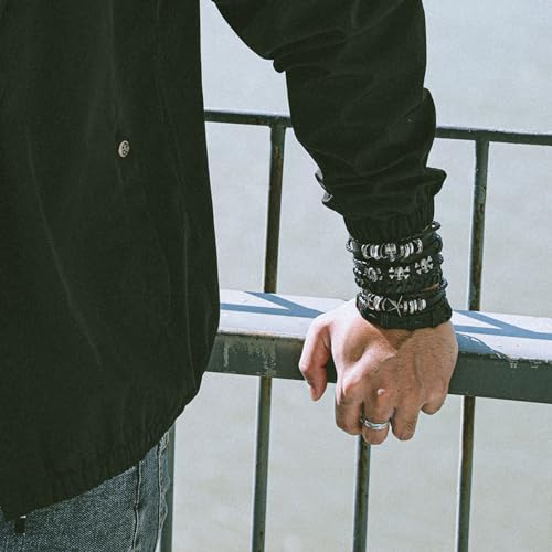 Eigso 6 Pcs Leather Bracelet Braided Wide Wristband Women Men Punk Rock Jewelry Skull