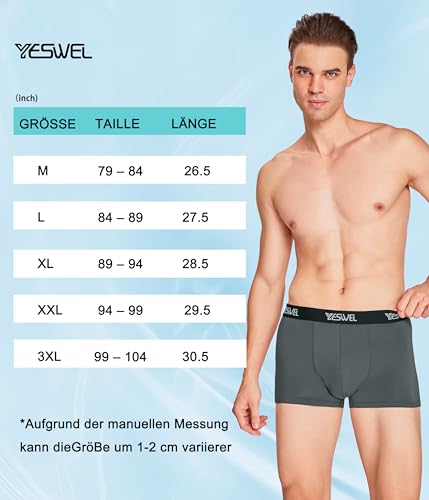 YESWEL Men's Boxers 6 Pack Super Soft Bamboo Underpants Elastic Waist Underwear (M-3XL)