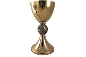 Faithful Gifts 8 Inch Gold Gilded Catholic Church Chalice, 8 oz, Antique Finish Fish Node, Comes With Host Paten