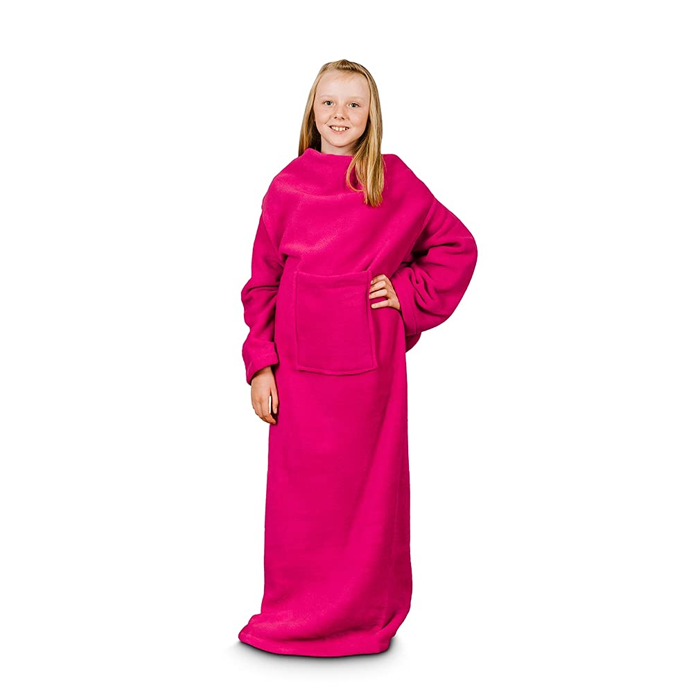 Froster Blanket Dressing Gown Junior, Soft Wearable Blanket with Sleeves for Kids of School Age (Fuchsia)
