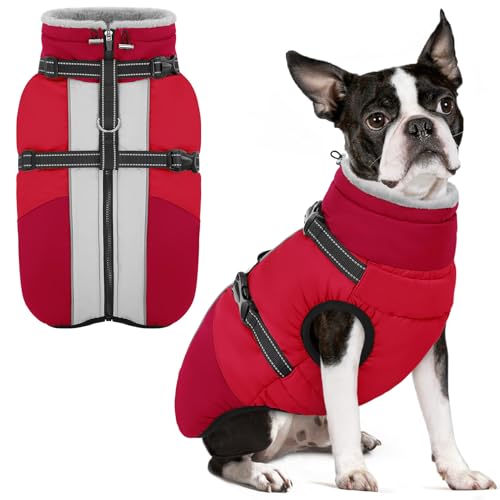 SUNFURA Small Dog Coat Harness Built-in
