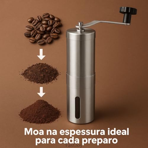Moedor de Café Manual em Aço Inoxidável Portátil com Manivela Ajustável Com Ajuste de Moagem Premium