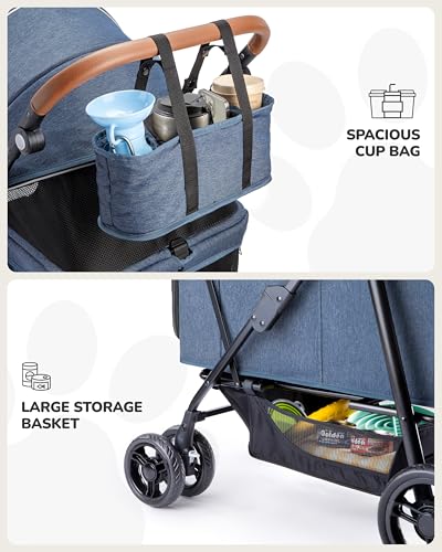 OJCME Dog Stroller for Large & Medium Dogs (20–132 lbs), Pet Stroller for 2 Small Dogs, Extra Large Heavy Duty, Foldable & Ventilated, Pink or Navy