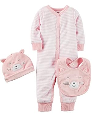Baby Girls' 3-Piece Bodysuit And Bib Set