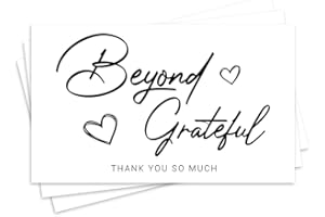 OZTEMETY Thank You Cards - Pack Of 50, 2.1 X 3.5 Inches, Black And White Beyond Grateful Cards, Blank White Backside - Cards For Business, Weddings, Bridal & Baby Shower, Birthday Party Or To Express Gratitude
