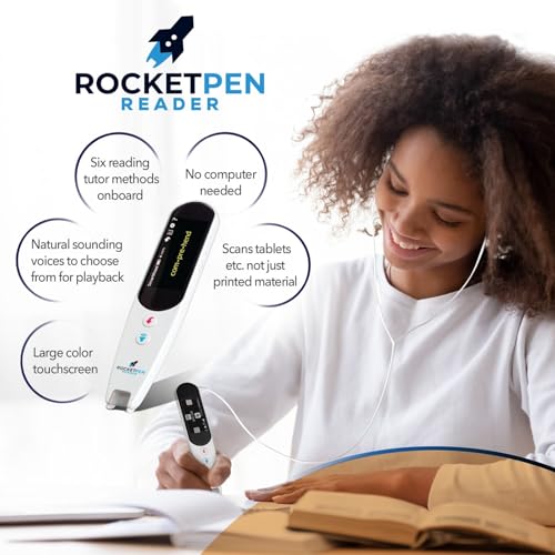 Rocket Pen Reading Tutor + Case. Use Its Six Learning Aids to Make Reading Your New Super Power. OCR Scanner for Dyslexia - Hear Scanned Text. Scans Phone, Tablet, Printed Page. No PC Needed