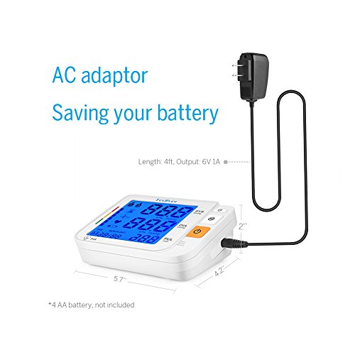 Digital Blood Pressure Monitor, Large Cuff 0.7-1.3 Feet, Electric Upper Arm Blood Pressure Machine with Electric Powered Charger and Device Case, Backlight LCD screen, 2 Year Warranty