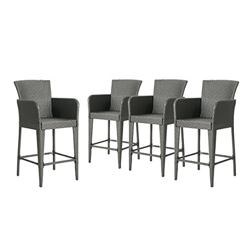 Christopher Knight Home Alisa Outdoor 38 Inch Wicker Barstool (Set of 4), Grey