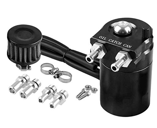 Tuijodaix Universal Baffled Oil Catch Tank Can 300ml with Breather Aluminum Compact Dual Cylinder Polish Engine Air Oil Separator Tank Reservoir Kit Black