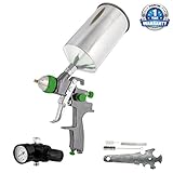 TCP Global Brand Professional New 2.5mm Hvlp Spray Gun- Great for High Build Auto Paint Primer - Metal Flake Application and Any Heavy Bodied Paint or Primer Material -with Air Regulator