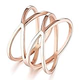 OPK Jewelry Personality Rose Gold X Criss Cross Long 14mm Woman Party Rings Band,Size 5-8