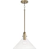 Capital Lighting 345811AD Greer Modern Clear Glass Pendant Ceiling Light Fixture, 1-Light 100 Watt, 10"H x 14"W, Aged Brass