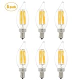 SUNMEG CA10 6W Candelabra E12 Base LED Bulbs, LED Filament Bulb, 2700K Warm White, Equivalent to 50W Incandescent Bulbs (6 Pack)