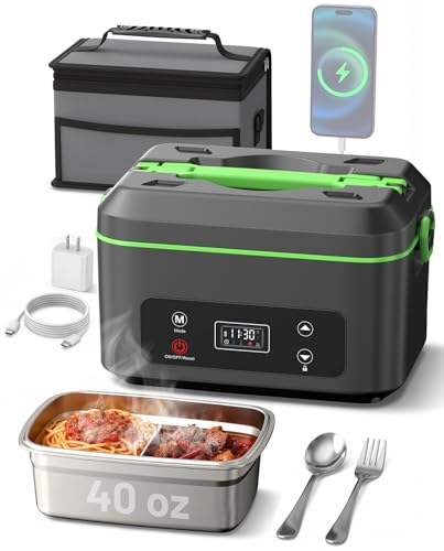 TaskStar Heated Lunch Box, 100W Cordless Electric LunchBox with Scheduled Heating and Leakproof 1.2L Battery Operated Food Warmer for Car Travel Jobsite, Portable for Truck Drivers Workers Adults