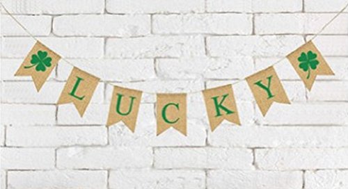 image for St Patricks Day Banner Decorations - LUCKY Burlap Hanging Garland Deco