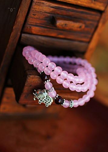 High-quality natural pink stone multi-layer Buddha beads bracelet 925 Thai silver elephant fortune gift female models