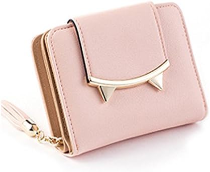 Womens Small Wallets Cute Cat purse Small Compact Bi-fold Mini Coin Purse PU leather Pocket Wallet Credit Card Holder Case with ID Card Window Slim Wallet Pink