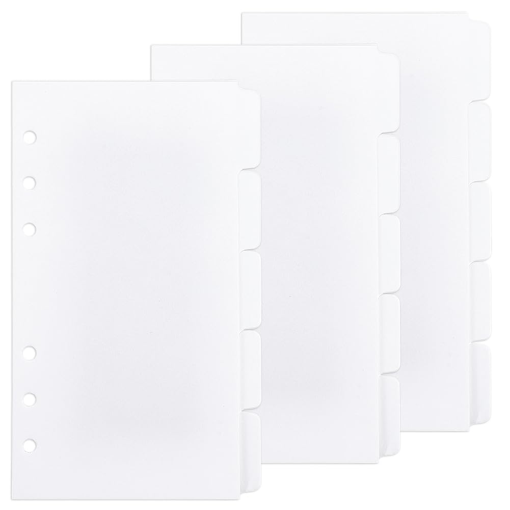 CRASPIRE 50pcs 5-Tab Binder Dividers Notebook Paper Discbound Plastic Loose Leaf Binders Index Divider Sheets White Notebook Dividers for 6 Ring Binders School Office Supplies