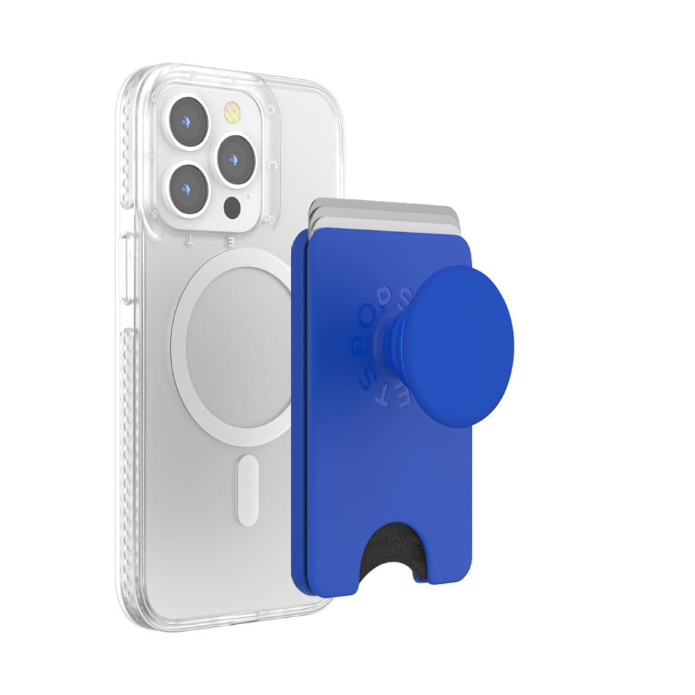 PopSockets Phone Wallet with Expanding Grip, Phone Card Holder, Wireless Charging Compatible, Wallet Compatible with MagSafe, Into the Woods - Cobalt