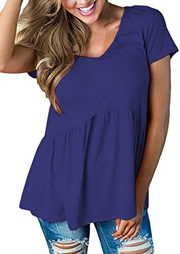 Women's Short Sleevel Flared Hem Peplum Tops