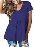 Albe Rita Women's Short Sleevel Flared Hem Peplum Tops,Royal Blue,XX-Large