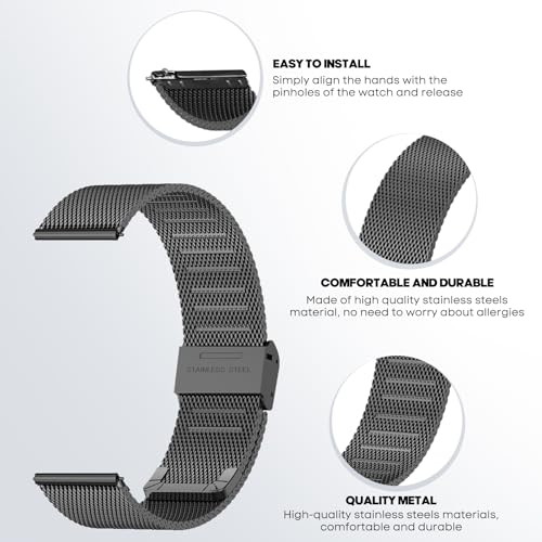 CHULN Metal Strap Compatible with Redmi Watch 5 Active/Redmi Watch 5 Lite, Adjustable Stainless Steel Bracelet, 22 mm, Black, 5.5 Inches-8.7 Inches (139 mm-220 mm), Milanese, Compression Moulding